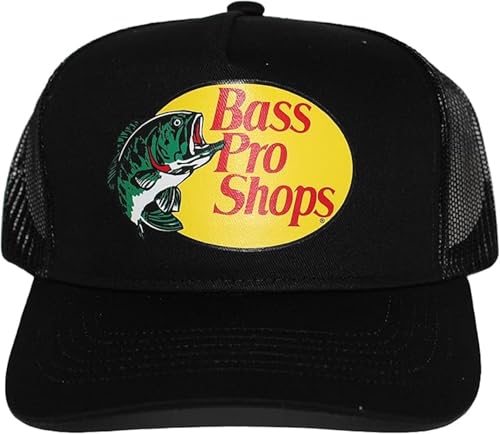 Authentic Bass Original Fishing Hunting Pro Mesh Back Trucker Hat - Men & Women Outdoor Activity & Travel Ultimate Accessory (US Alpha One Size Black)