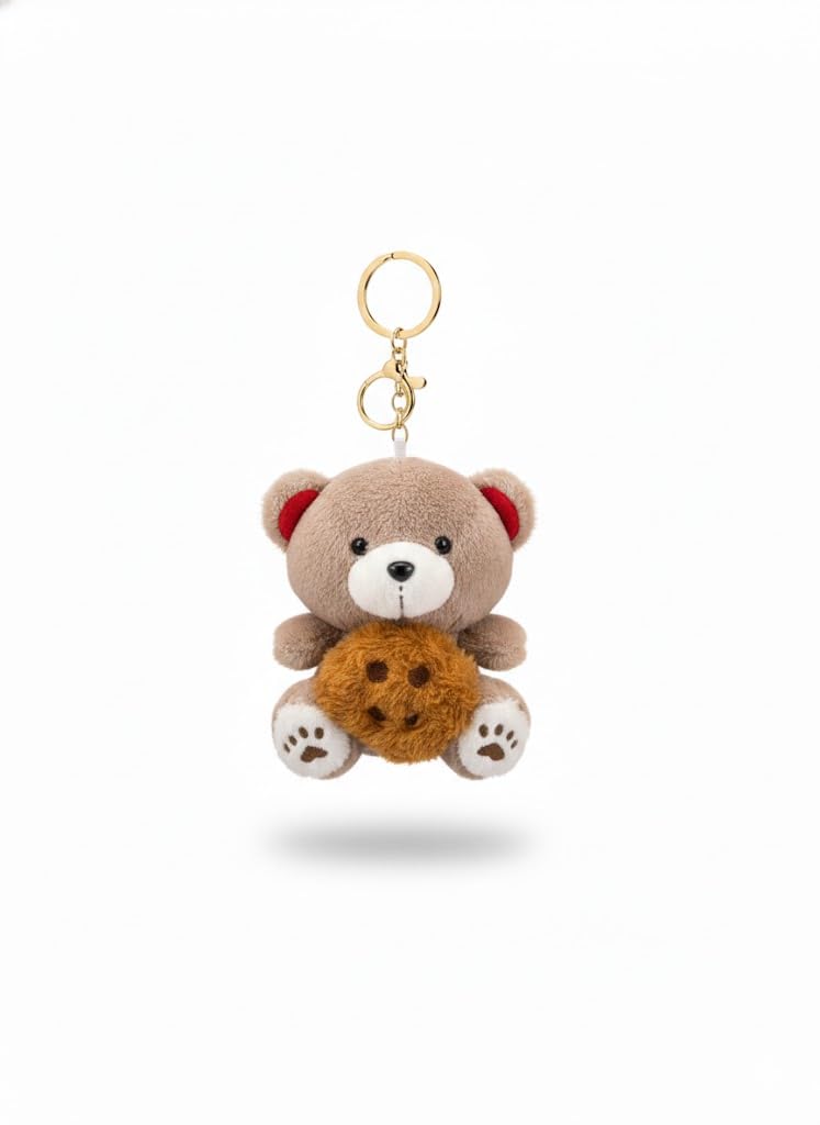 Cute Teddy Bear Soft Toy Keychain with Cookie | Mini Plush Bear Key Ring for Girls & Kids | Soft Stuffed Animal Keychain for Bag, Backpack & Car | Brown-image-35