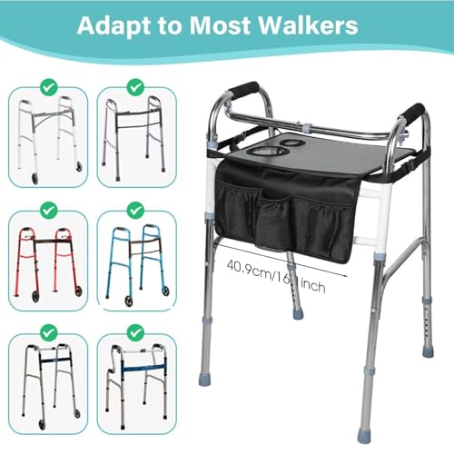 Plateau pour déambulateur pliable multifonctionnel à plusieurs poches