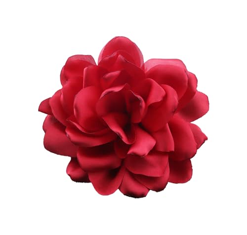 Image of Large Camellia Satin Fabric Flower Brooch Pins Hairpin for Women,ladies. (Red)