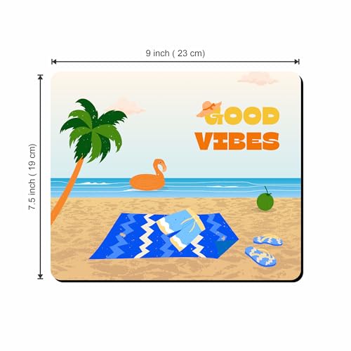 Image of Good Vibes Mouse Pad 9 x 7.5 Inch - Beach Theme Desk Mousepad with Non-Slip Rubber Base for Office, Home & Study