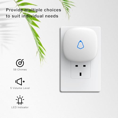 METAK Door Chime, Wireless Door Open Contact Sensor Alarm with 500 FT Range, 58 Chimes and 5 Volume Levels for Business/Store/Home/Office When Entering, 1 Transmitter + 1 Plug-in Receiver - Image 3