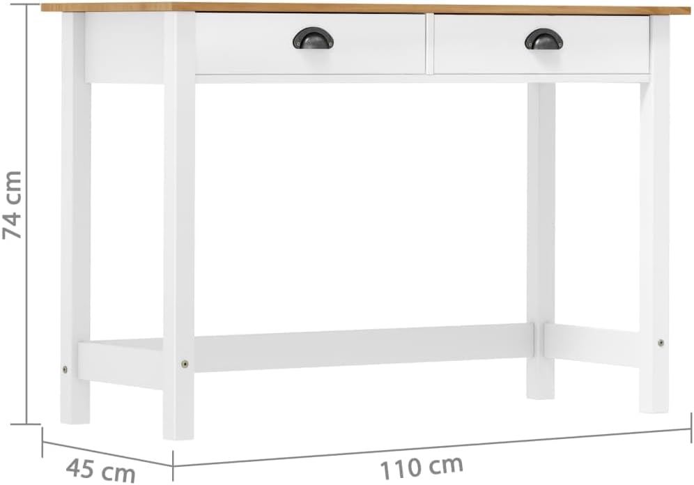 vidaXL Hill Range Console Table with 2 Drawers - White Solid Pine Wood Table - Compact Design for Small Spaces - Versatile Home Furniture