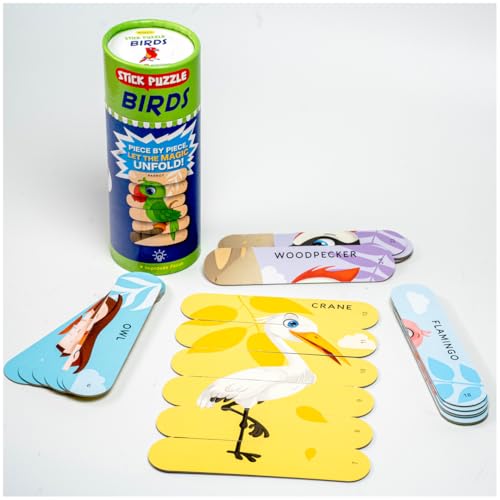 Image of THE BOOK TREE Birds Stick Puzzle | 24pcs Double-Sided Cardboard Puzzles | 8 Fun Bird-Themed Puzzles for Learning & Play | Boosts Creativity & Focus | Ideal for Ages 3+