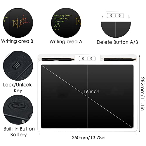 16 Inch Split Screen Lcd Writing Tablet Doodle Board Colorful Electronic Writing Pad For Adults & Kids, Drawing Board Educational Learning Toys Birthday Gift For 3-12 Years Old Girls Boys (White) #TOP1