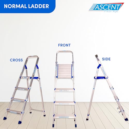 Image of ASCENT Ladder for Home 6 Steps Foldable Step Ladder with 12-Inch Wide Anti-Skid Platform | Virgin Aluminium Material for Strength & Stability | Heavy Duty | 5 Year Warranty | 180 kg Capacity