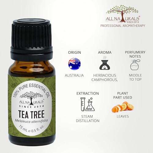 All Naturals 100% Pure Tea Tree Essential Oil (Australia) for Hair, Face, Acne Care | Undiluted & Therapeutic Grade - 15 ML