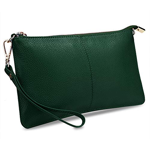 Image of YALUXE Genuine Leather Wristlet Handbags Purses Cell Phone Pocket Clutch Wallet Crossbody Bags for Women