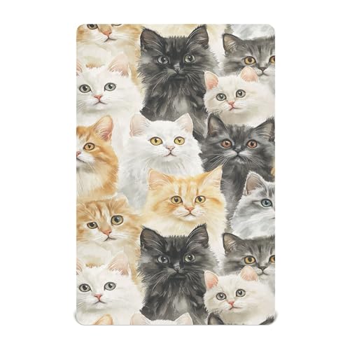 Image of Vintage Cats Cute Crib Sheets Soft Breathable Fitted Baby Crib Sheets Mattress Cover for Girls Boys, 52 inch x 28 inch x 9 inch