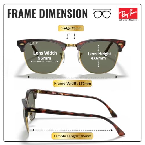 Image of Ray-Ban RB3016F CLUBMASTER CLASSIC LOW BRIDGE FIT Square Shape Sunglasses for Men & Women with Official RayBan Eyewear Kit