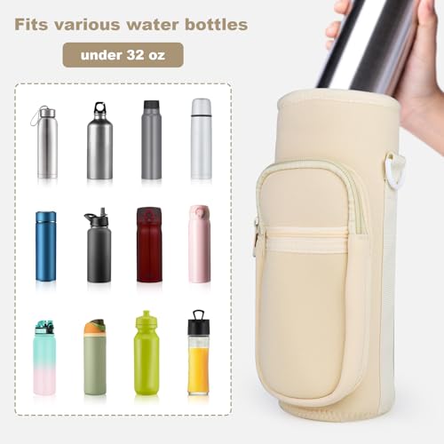 Image of Water Bottle Holder with Strap, Water Bottle Carrier Bag with Phone Pocket, Shoulder Hand Strap Insulated Neoprene 40 oz Water Bottle Sleeve for Walking Hiking Camping Gym