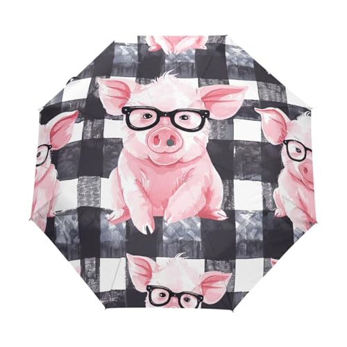 Parapluie rose à carreaux automatique léger pour femme