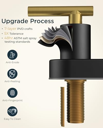 Image of FORIOUS 4 in Black and Gold Bathroom Faucet Centerset, 2 Handle Matte Black Swivel Faucet for Bathroom Sink 2 or 3 Hole with Pop up Drain and cUPC Supply Hose, Suitable for Vanity RV Restroom