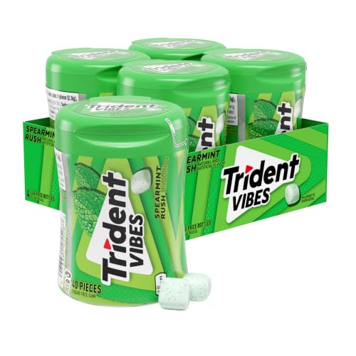Image of Trident Vibes Spearmint Rush Sugar-Free Chewing Gum, 4 Bottles of 40 Pieces (160 Total Pieces)