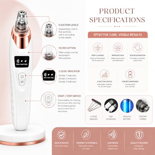 Image of MORTON DAVIES 4 In 1 Multi-Function Blackhead Whitehead Extractor Remover Device Facial Cleansing Tool ,Skin Cleaner,Pimple Removal Tool,Acne Pimple Pore Cleaner Vacuum Suction Tool For Men & Women(White) (5 pro)