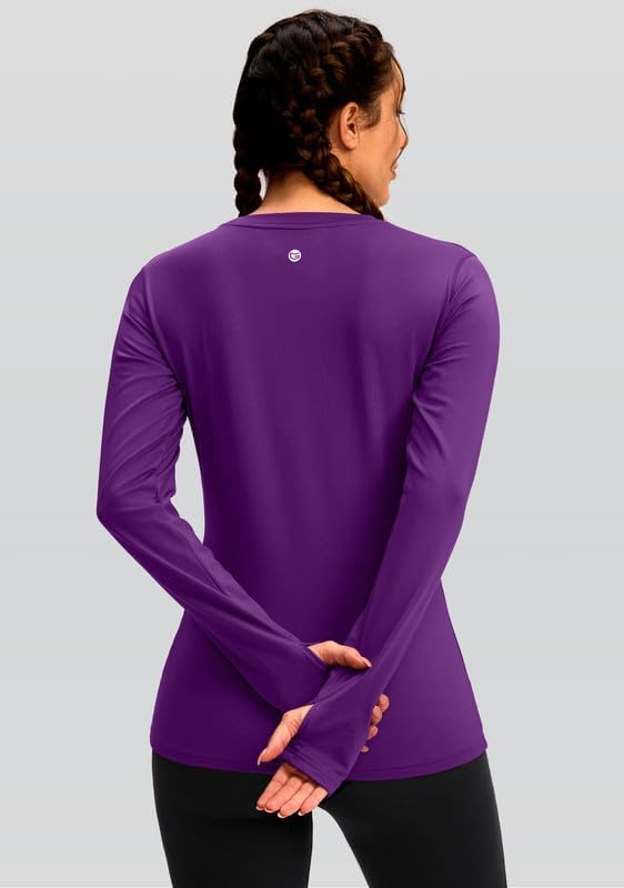 Women's Thermal Fleece Tops Long Sleeve Workout Shirts Running Athletic Base Layer with Thumb Holes Zipper Pocket - Image 3