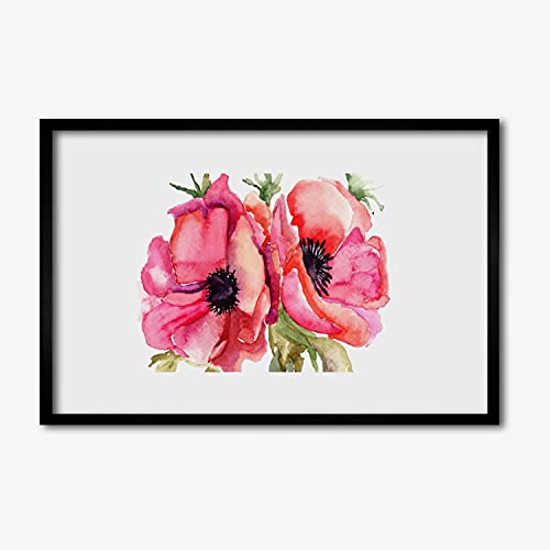 Affiche avec cadre murale haut de gamme 60x40 cm Tulup fleurs aquarelles en MDF
