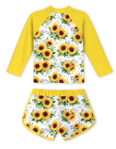 Image of TUONROAD Girls 2 Pieces Rash Guard Swimsuit Long Sleeve Tankini for 4-10 Years