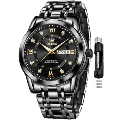 Image of OLEVS Watch for Men Classic Business Dress Analog Quartz Stainless Steel Waterproof Luminous Date Diamond Men Silver Watch