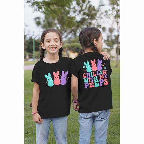 MODNTOGA Boys Girls Easter Outfit Bunny Graphic T-Shirt Chillin' with My Peeps Letter Back Print Shirt Short Sleeve Tee Tops2