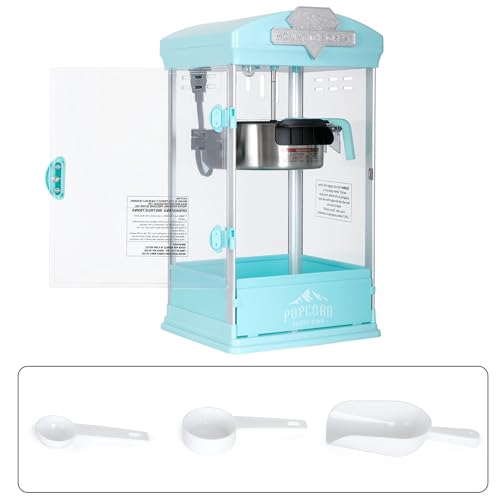 Image of 8oz Countertop Popcorn Machine, Popcorn Maker Machine with Steel Kettle, Tabletop Pop Corn Machine Includes 3 Scoops, Theater Style Popper for Home Movie Night, Concession Stand, Blue