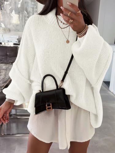 Image of Saodimallsu Womens Oversized Sweaters Mock Neck Batwing Long Sleeve 2026 Fall Trendy Ribbed Knit Casual Tunic Sweater