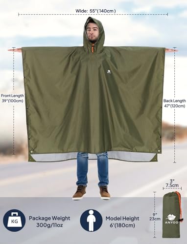 image for ANYOO Hooded Rain Poncho for Adults Waterproof Lightweight Rain Coats 