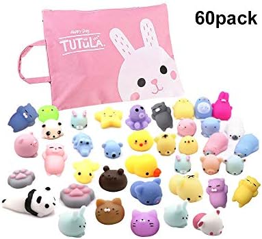 Siwo 60pcs Mochi Squishy Toys,Assorted Animal Squishies and Storage Bag,Stress Relief Toy and Best Gift for Kids