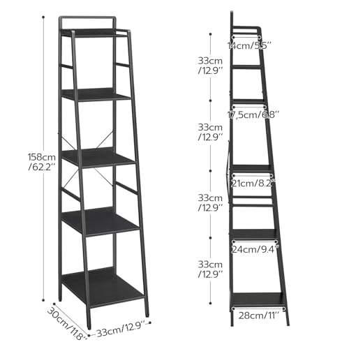HOOBRO-5-Tier-Ladder-Shelf-Narrow-Bookshelf-Industrial-Bookcase-Skinny-Bookshelf-for-Small-Spaces-Corner-Storage-Shelf-for-Home-Office-Living-Room-Black-BB35SJ01 - Urban Country Home Decor HOOBRO-5-Tier-Ladder-Shelf-Narrow-Bookshelf-Industrial-Bookcase-Skinny-Bookshelf-for-Small-Spaces-Corner-Storage-Shelf-for-Home-Office-Living-Room-Black-BB35SJ01