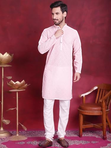 Image of Jompers Men's Regular Fit Georgette Chikankari Embroider Kurtas