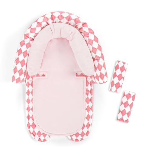 Image of GFU Baby Car Seat Head Support for Newborn, 2 in 1 Infant Car Seat Head Body Support with Strap Pads, Soft Stroller Cushion Pillow Insert for Girls, Fits for Stroller, Swing, Pink Diamond