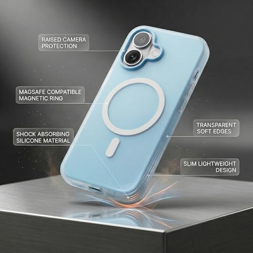 Image of amazon basics Luxury MagSafe Compatible Magnetic Case for iPhone 17 | Soft Touch Matte Pastel Finish | Shockproof Back Cover with Camera Protection (Blue)