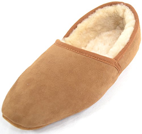 Image of SNUGRUGS Mens Luxury Genuine 100% Full Sheepskin Slipper with Soft Sole - Chestnut - US 8
