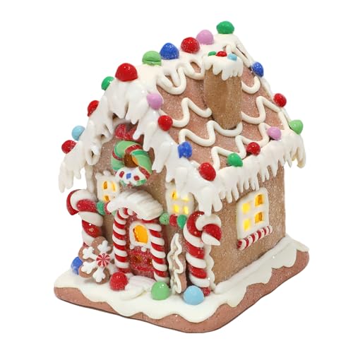 SunArtHome Gingerbread House Decoration, Battery-Operated Light-Up Gingerbread House, Classic Gingerbread Christmas Village Figurines, Handmade Decorations (Style 2)