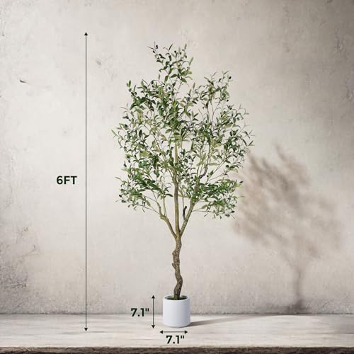 Jocoevol Artificial Olive Tree 6Ft, Indoor Fake Silk Plant With Realistic Trunk thumb #5