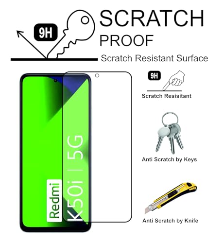 Image of Tempered Glass Screen Protector Compatible for Redmi K50i 5G with Edge to Edge Coverage and Easy Installation Kit, Pack of 1, Black