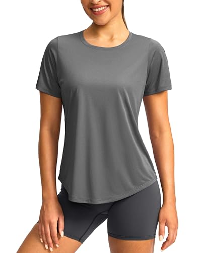 Image of Women's Short Sleeve Workout Shirts UPF 50+ Sun Protection T-Shirts Quick Dry Breathable Gym Running Hiking Tops for Women