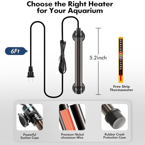 Image of Orlushy Submersible Aquarium Heater, Fish Tank Heater with Free Thermometer for Freshwater and Saltwater Tank