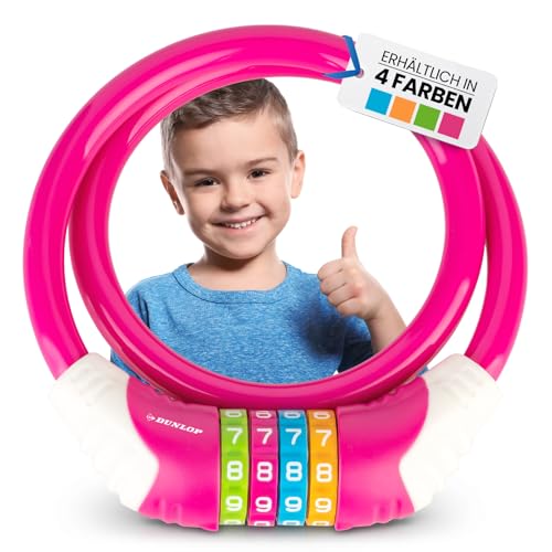 DUNLOP Candado infantil para bicicleta – Nivel de seguridad 5 candado con combinación de 4 colores para recordar mejor la combinación I Bike Candado para niños (rosa)