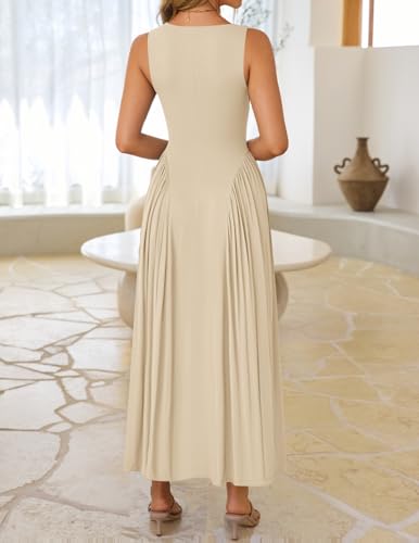 Image of ZESICA Womens 2026 Summer Sleeveless Square Neck Sundress Casual Long Flowy A Line Beach Vacation Maxi Dresses