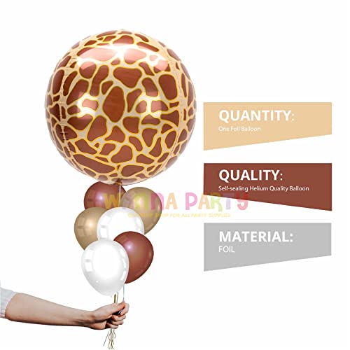 Image of WP WANNA PARTY Giraffe Print Orbz Balloon,Animal Print Foil Balloons for Kids Birthday,Jungle Animal Party Theme Balloons,16 Inches,Brown