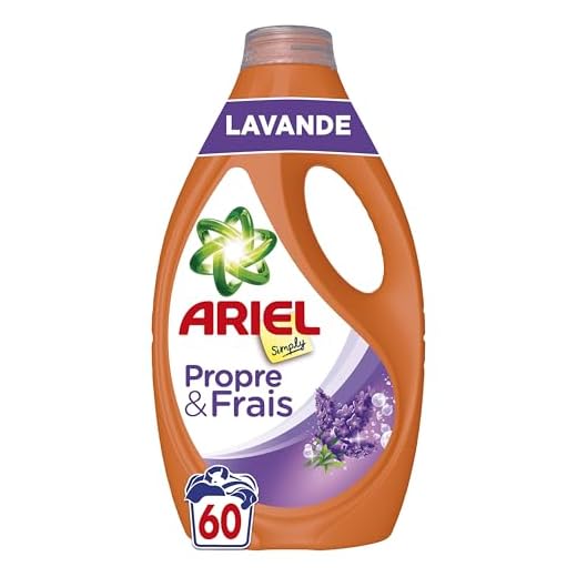 La Bouteille De Lessive Liquide Ariel, 60 Lavages, Lavande, Nettoyage en profondeur, Le choix économique d’Ariel et Parfum frais