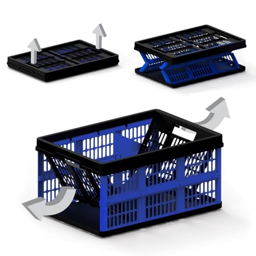 Caixa Organizadora Empilháveis de Plástico, Azul e Preto, dobrável, portatil, 45l, 30kg