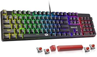 Redragon Mechanical Gaming Keyboard Wired, 11 Programmable Backlit Modes, Hot-Swappable Red Switch, Anti-Ghosting, Double-Shot PBT Keycaps, Light Up Keyboard for PC Mac