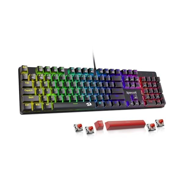 Redragon Mechanical Gaming Keyboard, Wired Mechanical Keyboard with 11 Programmable Backlit Modes, Hot-Swappable Red Switch, Anti-Ghosting, Double-Shot PBT Keycaps, Light Up Keyboard for PC Mac