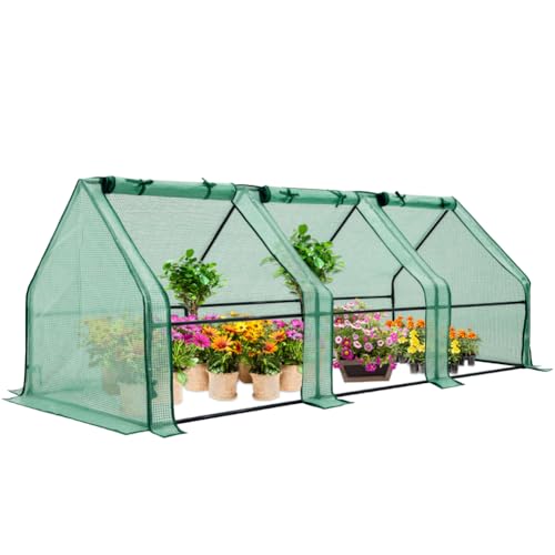 Image of EAGLE PEAK Tunnel Greenhouse Garden Green House with Roll-Up Zipper Doors, Portable 96 inchx36 inchx36 inch, Clear /Green PE Cover