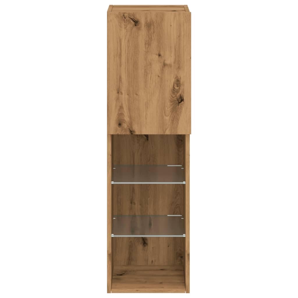 Mobili TV con Luci LED 2 pz Rovere Artigianale 30,5x30x102 cm,Set Mobili Porta TV,Parete Attrezzata Soggiorno,Set Mobili TV Soggiorno Moderni-857679