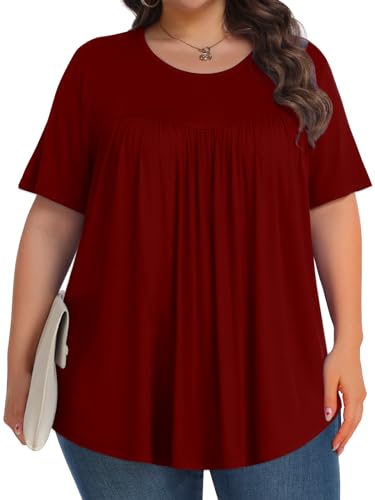 Image of Tencede Womens Plus Size Tops Tunic Short Sleeve Crew Neck Shirts Casual Soft Blouse 1X-5X