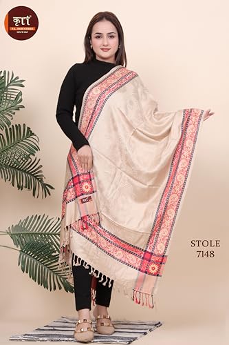 Image of KRITI Paisley Design Woollen Beige Color Shawl For Women