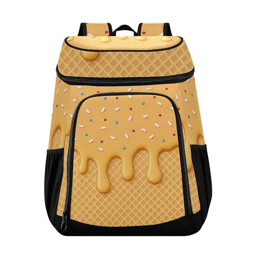 Yellow Ice Cream Cooler Backpack Cooler Insulated Leak Proof Lunch Backpack 36 Cans Waterproof Soft for Men Women Picnic Hiking Camping Beach